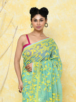 Thumbnail for Piyari Fashion Women's Light Turquoise Cotton Silk Jamdani Saree