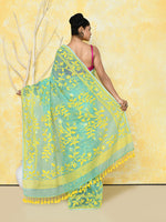 Thumbnail for Piyari Fashion Women's Light Turquoise Cotton Silk Jamdani Saree