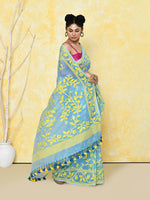 Thumbnail for Piyari Fashion Women's Sky Blue Cotton Silk Jamdani Saree