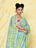 Thumbnail for Piyari Fashion Women's Sky Blue Cotton Silk Jamdani Saree