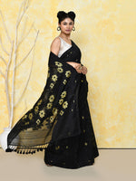 Thumbnail for Piyari Fashion Women's Black Cotton Silk Jamdani Saree