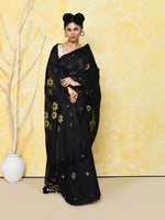 Thumbnail for Piyari Fashion Women's Black Cotton Silk Jamdani Saree