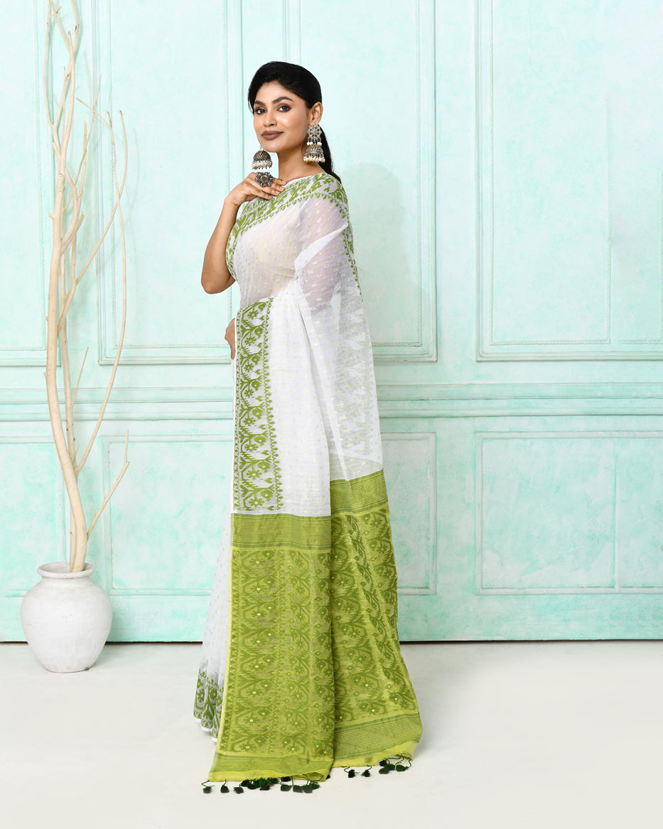 Piyari Fashion Women's White Cotton Silk Jamdani Saree