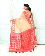 Thumbnail for Piyari Fashion Women's Muga Red Cotton Silk Jamdani Saree