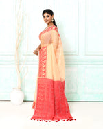 Thumbnail for Piyari Fashion Women's Muga Red Cotton Silk Jamdani Saree