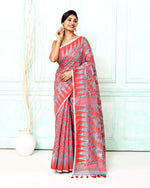 Thumbnail for Piyari Fashion Women's Gray Red Cotton Silk Jamdani Saree