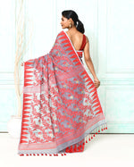 Thumbnail for Piyari Fashion Women's Gray Red Cotton Silk Jamdani Saree