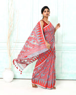 Thumbnail for Piyari Fashion Women's Gray Red Cotton Silk Jamdani Saree