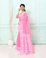 Thumbnail for Piyari Fashion Women's Pink Cotton Silk Jamdani Saree