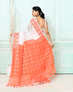 Thumbnail for Piyari Fashion Women's White Orange Cotton Silk Jamdani Saree