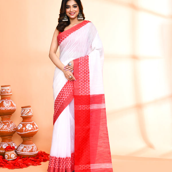 Piyari Fashion Women`s Cotton Silk White Handloom Saree With Blouse - Distacart