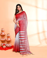 Thumbnail for Piyari Fashion Women`s Cotton Silk Silver Handloom Saree With Blouse