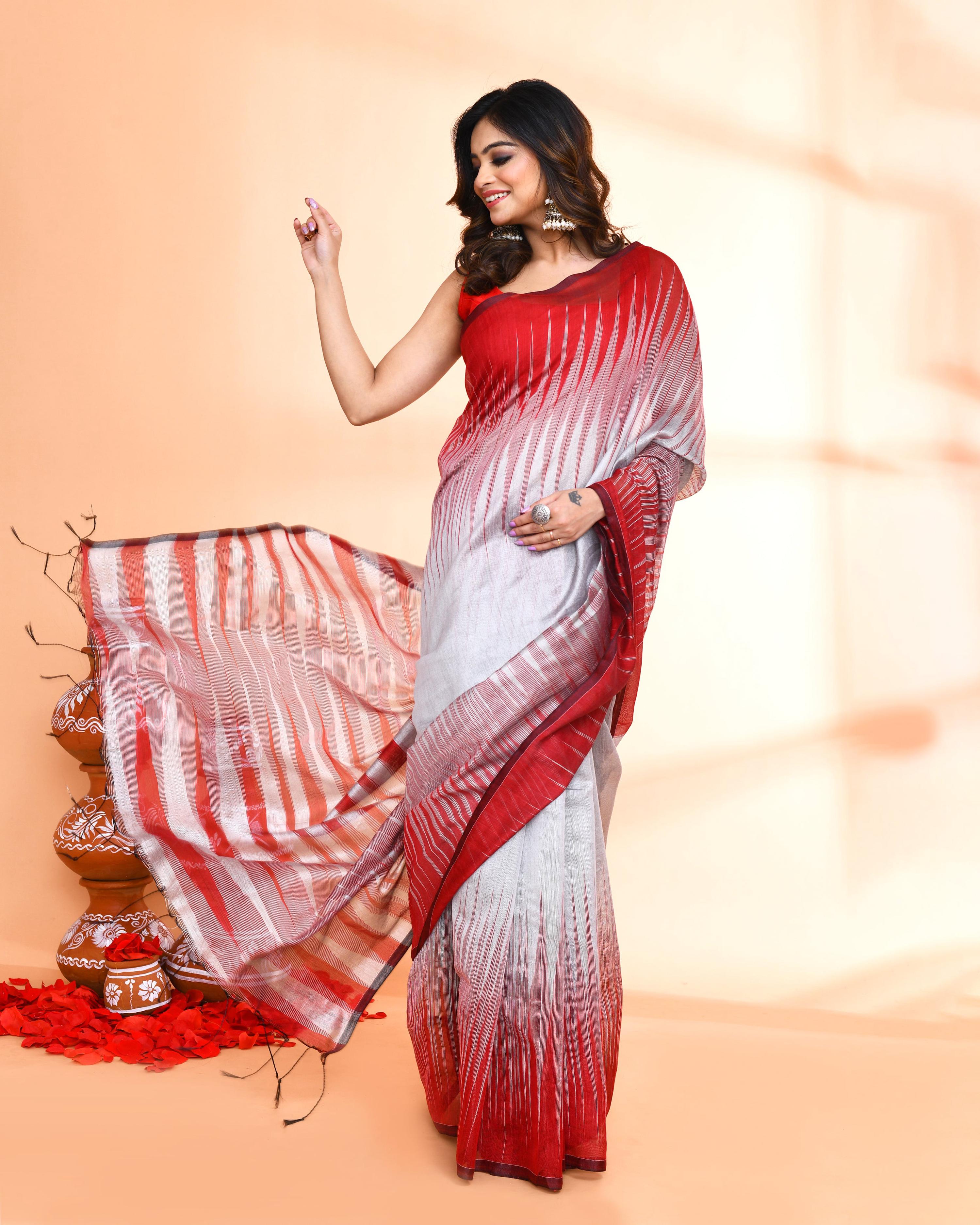 Piyari Fashion Women`s Cotton Silk Silver Handloom Saree With Blouse