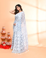 Thumbnail for Piyari Fashion Women's Pebble Grey Cotton Silk Jamdani Saree