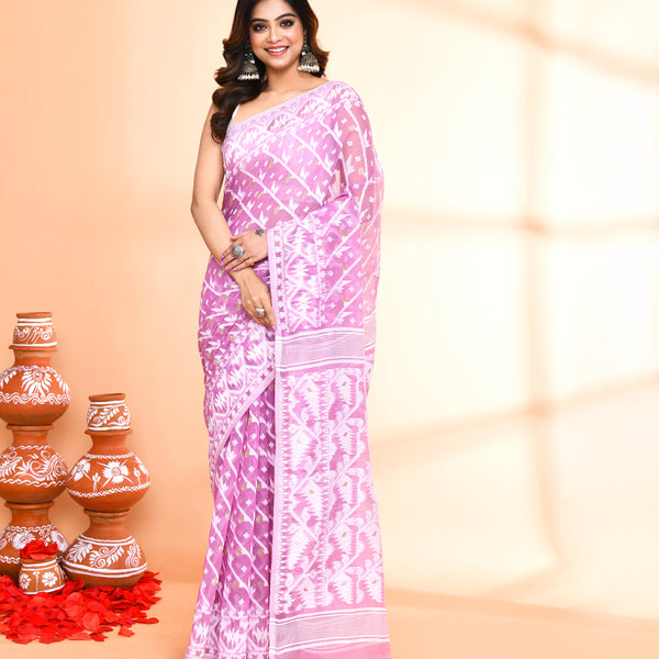 Piyari Fashion Women's Light Purple Cotton Silk Jamdani Saree - Distacart