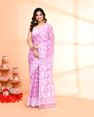 Piyari Fashion Women's Light Purple Cotton Silk Jamdani Saree