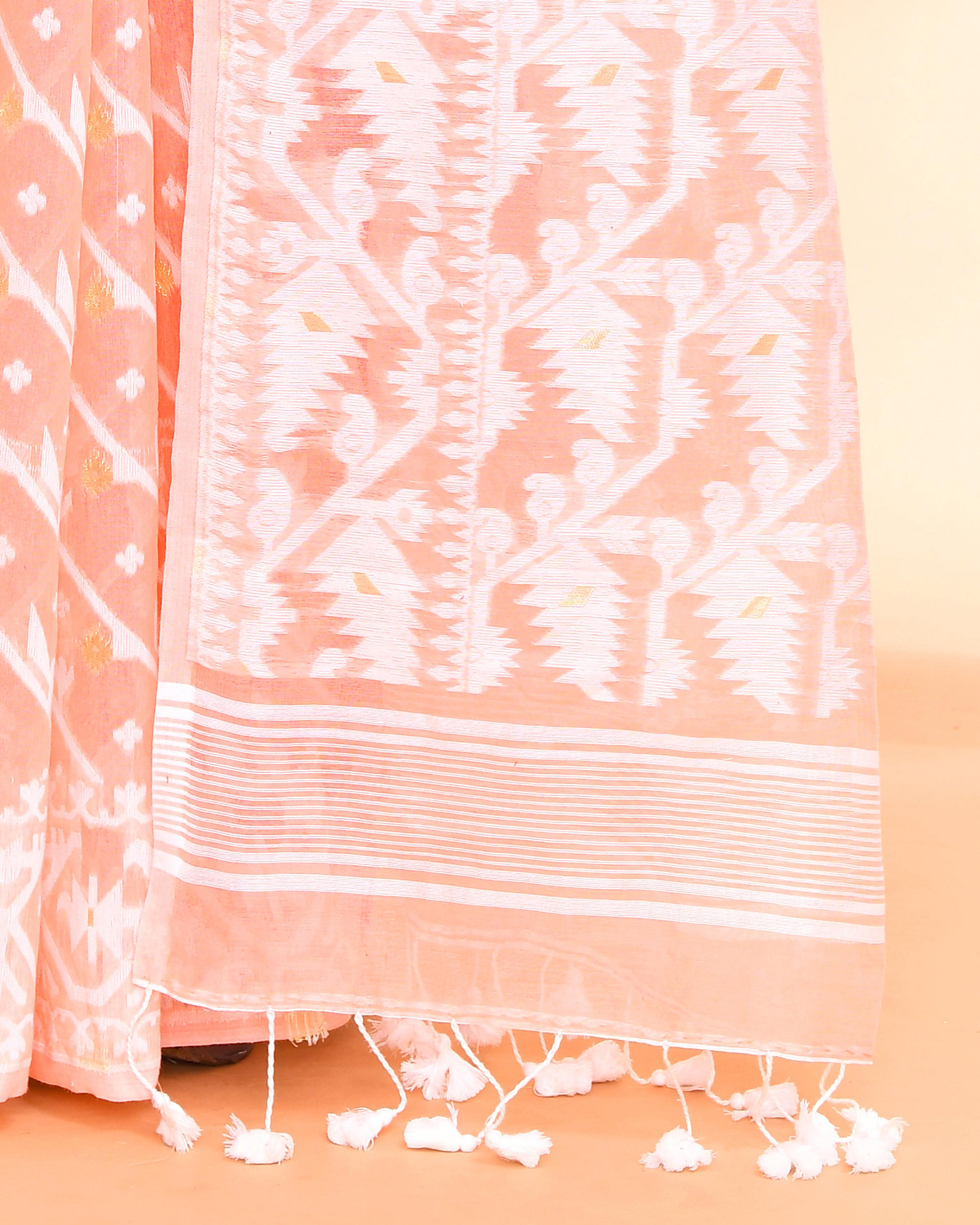 Piyari Fashion Women's Salmon Cotton Silk Jamdani Saree