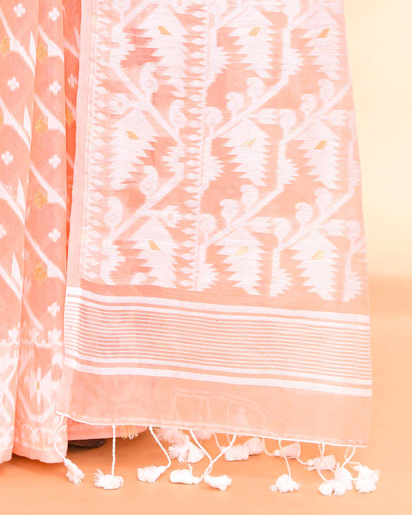 Piyari Fashion Women's Salmon Cotton Silk Jamdani Saree