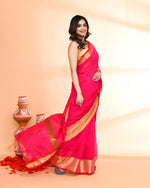 Thumbnail for Piyari Fashion Women`s Cotton Silk Rani Pink Handloom Saree With Blouse