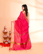 Thumbnail for Piyari Fashion Women`s Cotton Silk Rani Pink Handloom Saree With Blouse