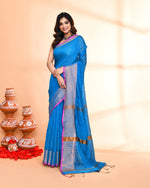 Thumbnail for Piyari Fashion Women`s Cotton Silk Sky Blue Handloom Saree With Blouse