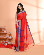 Thumbnail for Piyari Fashion Women`s Cotton Silk Red Handloom Saree With Blouse