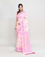 Thumbnail for Piyari Fashion Women's Off White Pink Cotton Silk Jamdani Saree
