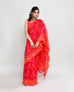 Thumbnail for Piyari Fashion Women's Rani Orange Cotton Silk Jamdani Saree