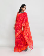 Thumbnail for Piyari Fashion Women's Rani Orange Cotton Silk Jamdani Saree