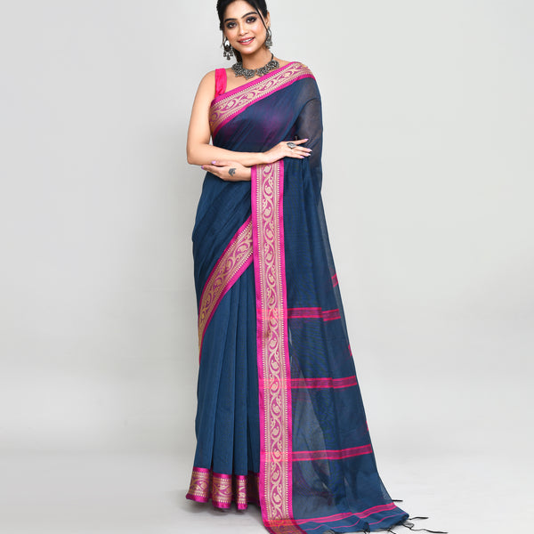 Piyari Fashion Women`s Cotton Silk Charcoal Handloom Saree With Blouse - Distacart