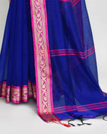 Thumbnail for Piyari Fashion Women`s Cotton Silk Royel Blue Handloom Saree With Blouse