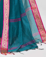 Thumbnail for Piyari Fashion Women`s Cotton Silk Teal Handloom Saree With Blouse