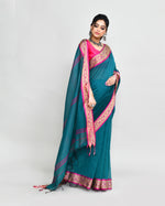 Thumbnail for Piyari Fashion Women`s Cotton Silk Teal Handloom Saree With Blouse