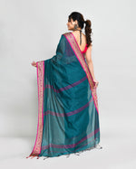 Thumbnail for Piyari Fashion Women`s Cotton Silk Teal Handloom Saree With Blouse