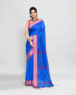 Thumbnail for Piyari Fashion Women`s Cotton Silk Blue Handloom Saree With Blouse