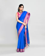 Thumbnail for Piyari Fashion Women`s Cotton Silk Blue Handloom Saree With Blouse