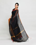 Thumbnail for Piyari Fashion Women`s Cotton Silk Black Handloom Saree With Blouse