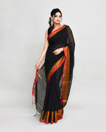 Thumbnail for Piyari Fashion Women`s Cotton Silk Black Handloom Saree With Blouse