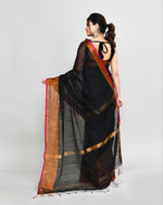 Thumbnail for Piyari Fashion Women`s Cotton Silk Black Handloom Saree With Blouse