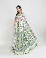 Thumbnail for Piyari Fashion Women's Off White Green Cotton Silk Jamdani Saree