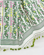 Thumbnail for Piyari Fashion Women's Off White Green Cotton Silk Jamdani Saree