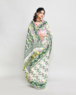 Thumbnail for Piyari Fashion Women's Off White Green Cotton Silk Jamdani Saree