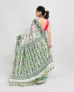 Thumbnail for Piyari Fashion Women's Off White Green Cotton Silk Jamdani Saree