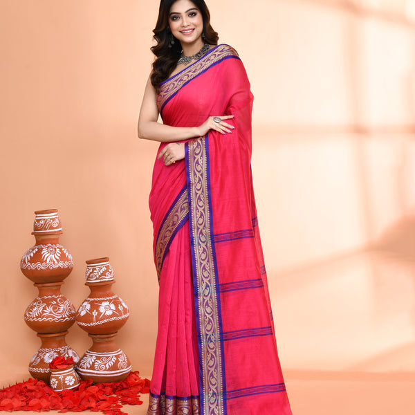 Piyari Fashion Women`s Cotton Silk Rose Handloom Saree With Blouse - Distacart