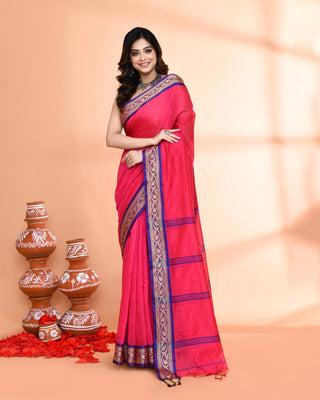 Piyari Fashion Women`s Cotton Silk Rose Handloom Saree With Blouse