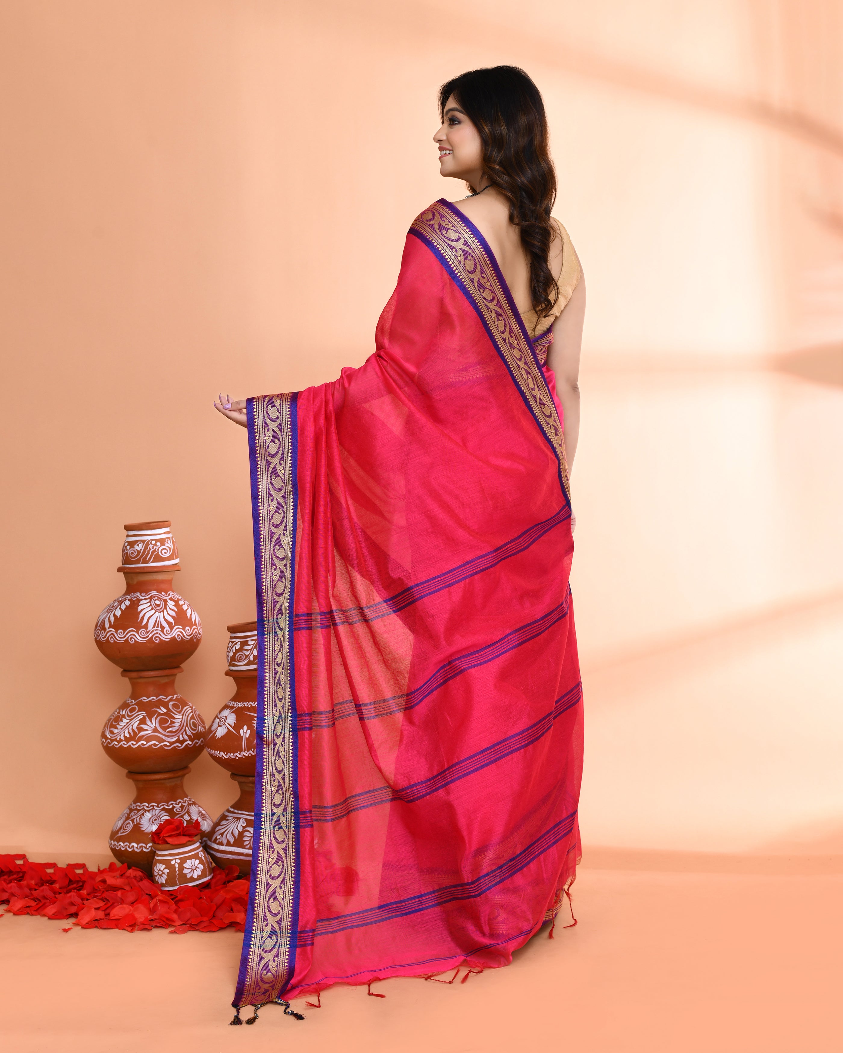 Piyari Fashion Women`s Cotton Silk Rose Handloom Saree With Blouse