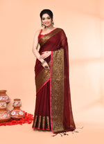 Thumbnail for Piyari Fashion Women`s Cotton Blend Maroon Handloom Saree With Blouse