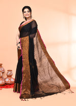 Thumbnail for Piyari Fashion Women`s Cotton Blend Black Handloom Saree With Blouse