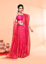 Thumbnail for Piyari Fashion Women`s Cotton Blend Rani Handloom Saree With Blouse