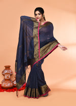 Thumbnail for Piyari Fashion Women`s Cotton Blend Grey Handloom Saree With Blouse